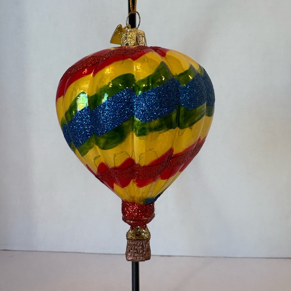Kurt Adler multicolored rainbow hot air balloon glass ornament - Picture 2 of 6